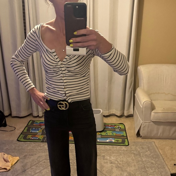 Lulu's Cream and Black Striped Button Down Shirt - Picture 4 of 5